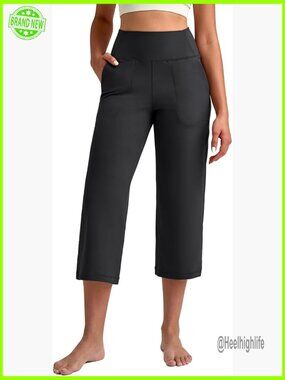 High Stretch Capri Yoga Pants Wide Leg High Waist with Pockets 21/23/25